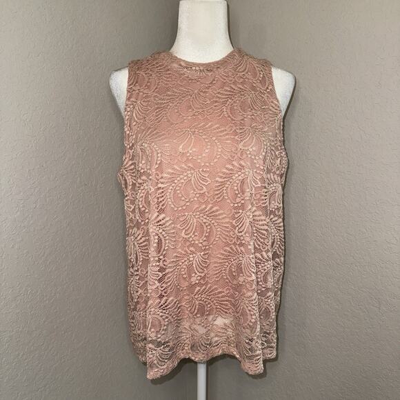 Elodie Women's Blouse Size L Sleeveless Solid Pink Mesh Layer Boho Casual NWT - Picture 1 of 8